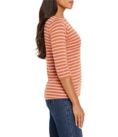 NIC + ZOE NZT Knit Stripe Boat Neck 3/4 Sleeve Tee
