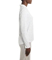 NIC + ZOE NZT Knit Striped Easy Fit Polo Split Neck Long Sleeve Shirt