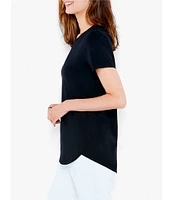 NIC + ZOE NZT Solid Stretch Cotton Knit Jersey Crew Neck Short Sleeve Shirttail Hem Tee Shirt