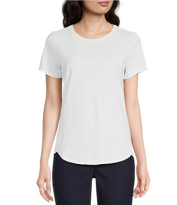 NIC + ZOE NZT Solid Stretch Cotton Knit Jersey Crew Neck Short Sleeve Shirttail Hem Tee Shirt