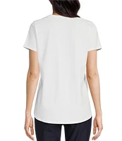 NIC + ZOE NZT Solid Stretch Cotton Knit Jersey Crew Neck Short Sleeve Shirttail Hem Tee Shirt