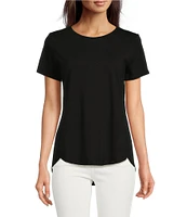 NIC + ZOE NZT Solid Stretch Cotton Knit Jersey Crew Neck Short Sleeve Shirttail Hem Tee Shirt