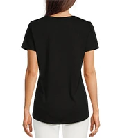 NIC + ZOE NZT Solid Stretch Cotton Knit Jersey Crew Neck Short Sleeve Shirttail Hem Tee Shirt