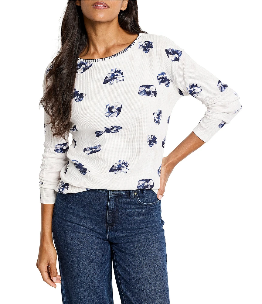 NIC + ZOE NZT Stamped Floral Waffle Round Neck Long Sleeve Tee