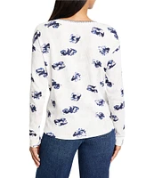 NIC + ZOE NZT Stamped Floral Waffle Round Neck Long Sleeve Tee