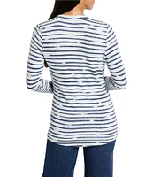 NIC + ZOE NZT Stripe Knit Cozy Round Neck Long Sleeve Henley Top