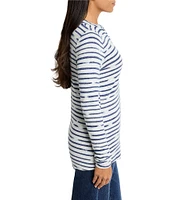 NIC + ZOE NZT Stripe Knit Cozy Round Neck Long Sleeve Henley Top