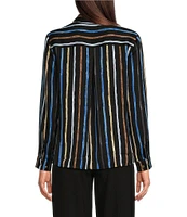 NIC + ZOE Onyx Painted Stripe Point Collar Long Sleeve Top