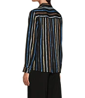 NIC + ZOE Onyx Painted Stripe Point Collar Long Sleeve Top