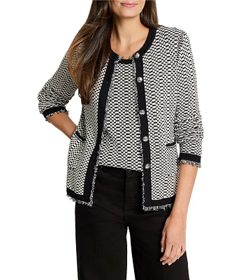 NIC + ZOE Opposites Attract Textured Knit Round Neck Long Sleeve Button Front Cardigan