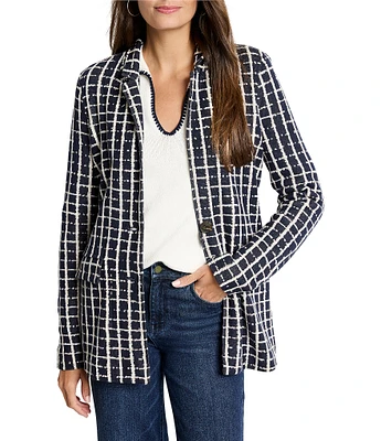 NIC + ZOE Painted Plaid Knit Notch Lapel Long Sleeve Boyfriend Blazer