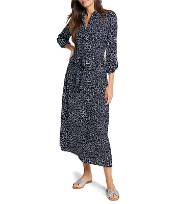 NIC + ZOE Pearl Garden Ivy Collar V-Neck Long Sleeve Midi Dress