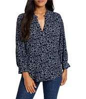 NIC + ZOE Pearl Garden Print Split V-Neck Long Sleeve Back Cinch Top