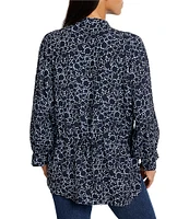 NIC + ZOE Pearl Garden Print Split V-Neck Long Sleeve Back Cinch Top