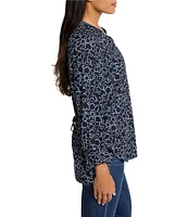 NIC + ZOE Pearl Garden Print Split V-Neck Long Sleeve Back Cinch Top