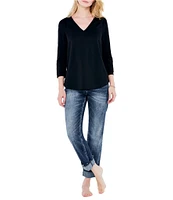 NIC + ZOE Perfect Knit V-Neck 3/4 Sleeve Tee Shirt