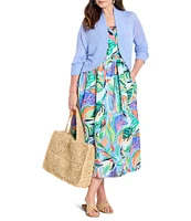 NIC + ZOE Plus Bolero Lightweight Knit Linen Blend Open Front 3/4 Sleeve Cardigan