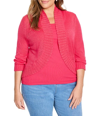 NIC + ZOE Plus Bolero Lightweight Knit Linen Blend Open Front 3/4 Sleeve Cardigan
