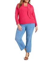 NIC + ZOE Plus Bolero Lightweight Knit Linen Blend Open Front 3/4 Sleeve Cardigan