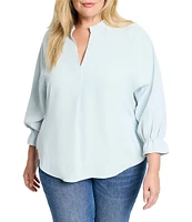 NIC + ZOE Plus Breezy Cinch Split Neck Long Sleeve Back Cinch Top