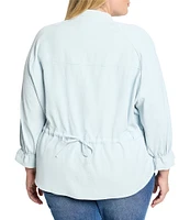 NIC + ZOE Plus Breezy Cinch Split Neck Long Sleeve Back Cinch Top