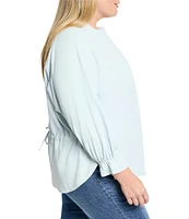 NIC + ZOE Plus Breezy Cinch Split Neck Long Sleeve Back Cinch Top