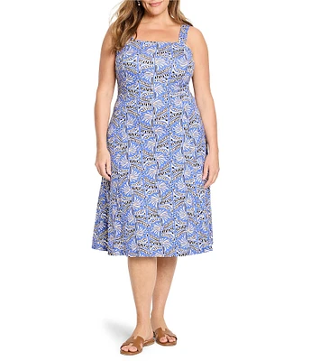 NIC + ZOE Plus Dana Ocean Jewel Print Square Neck Sleeveless Fit-And-Flare Dress