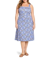 NIC + ZOE Plus Dana Ocean Jewel Print Square Neck Sleeveless Fit-And-Flare Dress