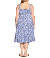 NIC + ZOE Plus Dana Ocean Jewel Print Square Neck Sleeveless Fit-And-Flare Dress