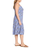 NIC + ZOE Plus Dana Ocean Jewel Print Square Neck Sleeveless Fit-And-Flare Dress