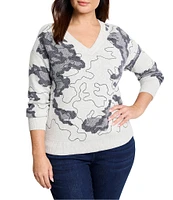 NIC + ZOE Plus Direction Drift Knit V-Neck Long Sleeve Sweater