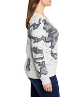 NIC + ZOE Plus Direction Drift Knit V-Neck Long Sleeve Sweater