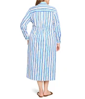 NIC + ZOE Plus Jamie Oasis Stripe Print Point Collar Long Sleeve Shirt Dress