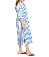 NIC + ZOE Plus Jamie Oasis Stripe Print Point Collar Long Sleeve Shirt Dress