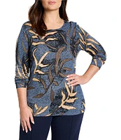 NIC + ZOE Plus Knit Midnight Fern Round Neck Long Sleeve Sweater