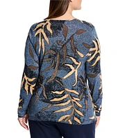 NIC + ZOE Plus Knit Midnight Fern Round Neck Long Sleeve Sweater