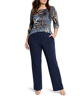NIC + ZOE Plus Knit Midnight Fern Round Neck Long Sleeve Sweater