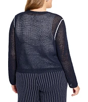 NIC + ZOE Plus Mesh V-Neck Long Sleeve Tie Cardigan