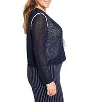 NIC + ZOE Plus Mesh V-Neck Long Sleeve Tie Cardigan