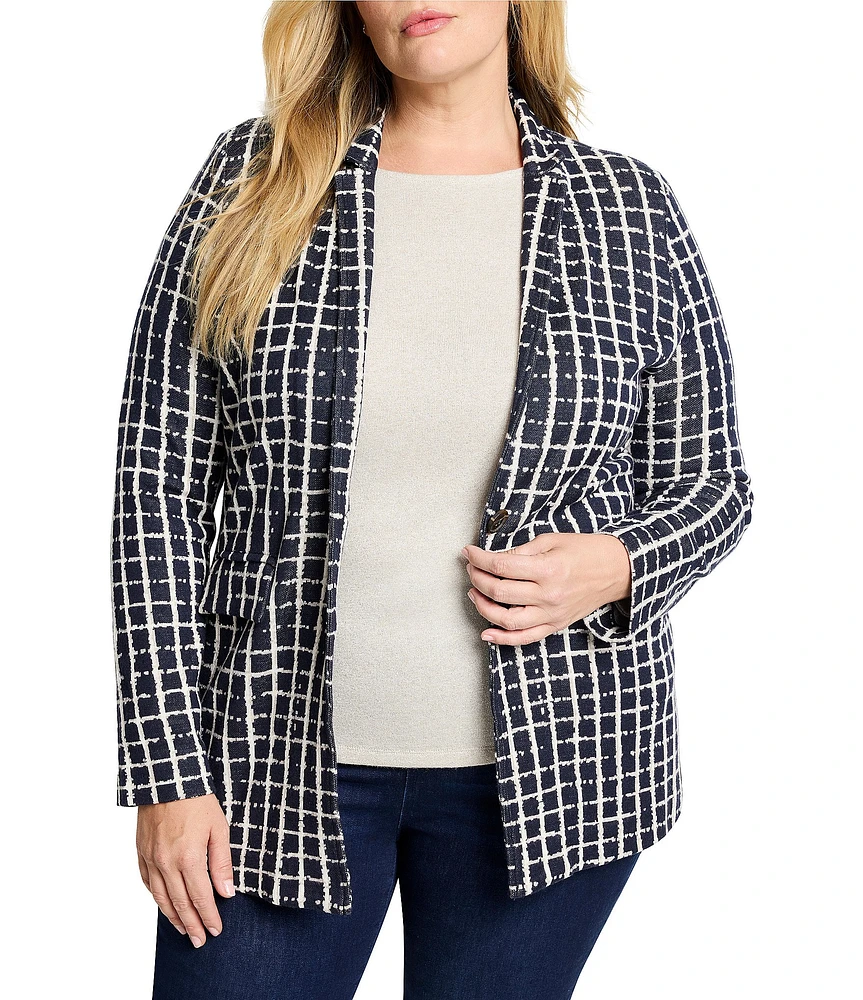 NIC + ZOE Plus Painted Plaid Notch Lapel Long Sleeve Boyfriend Blazer