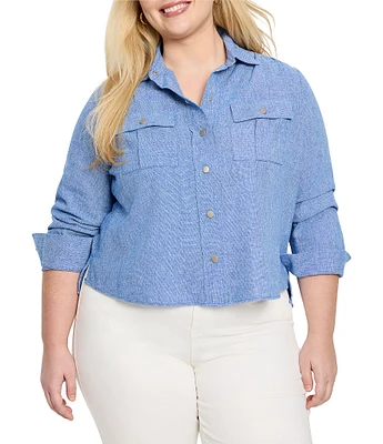 NIC + ZOE Plus Size All-Around Point Collar Long Sleeve Shirt Jacket