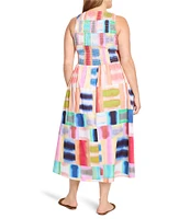 NIC + ZOE Plus Size Anna Portofino Print Round Neck Sleeveless Fit-And-Flare Midi Dress