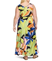NIC + ZOE Plus Size Bianca Mega Blooms V-Neck Sleeveless Tie Waist Maxi Dress