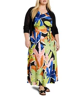 NIC + ZOE Plus Size Bianca Mega Blooms V-Neck Sleeveless Tie Waist Maxi Dress