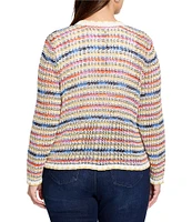 NIC + ZOE Plus Size Coastal Crochet Knit Round Neck Long Sleeve Cardigan