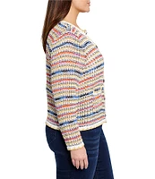 NIC + ZOE Plus Size Coastal Crochet Knit Round Neck Long Sleeve Cardigan