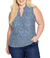 NIC + ZOE Plus Size Coastal Geo Print Split Neck Sleeveless Faux Button Tank