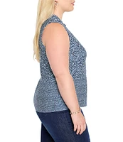 NIC + ZOE Plus Size Coastal Geo Print Split Neck Sleeveless Faux Button Tank