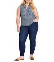 NIC + ZOE Plus Size Coastal Geo Print Split Neck Sleeveless Faux Button Tank