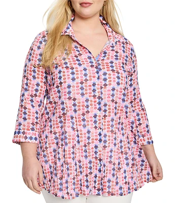 NIC + ZOE Plus Size Crinkle Geo Dot Collar Neck Bracelet Sleeve Shirt